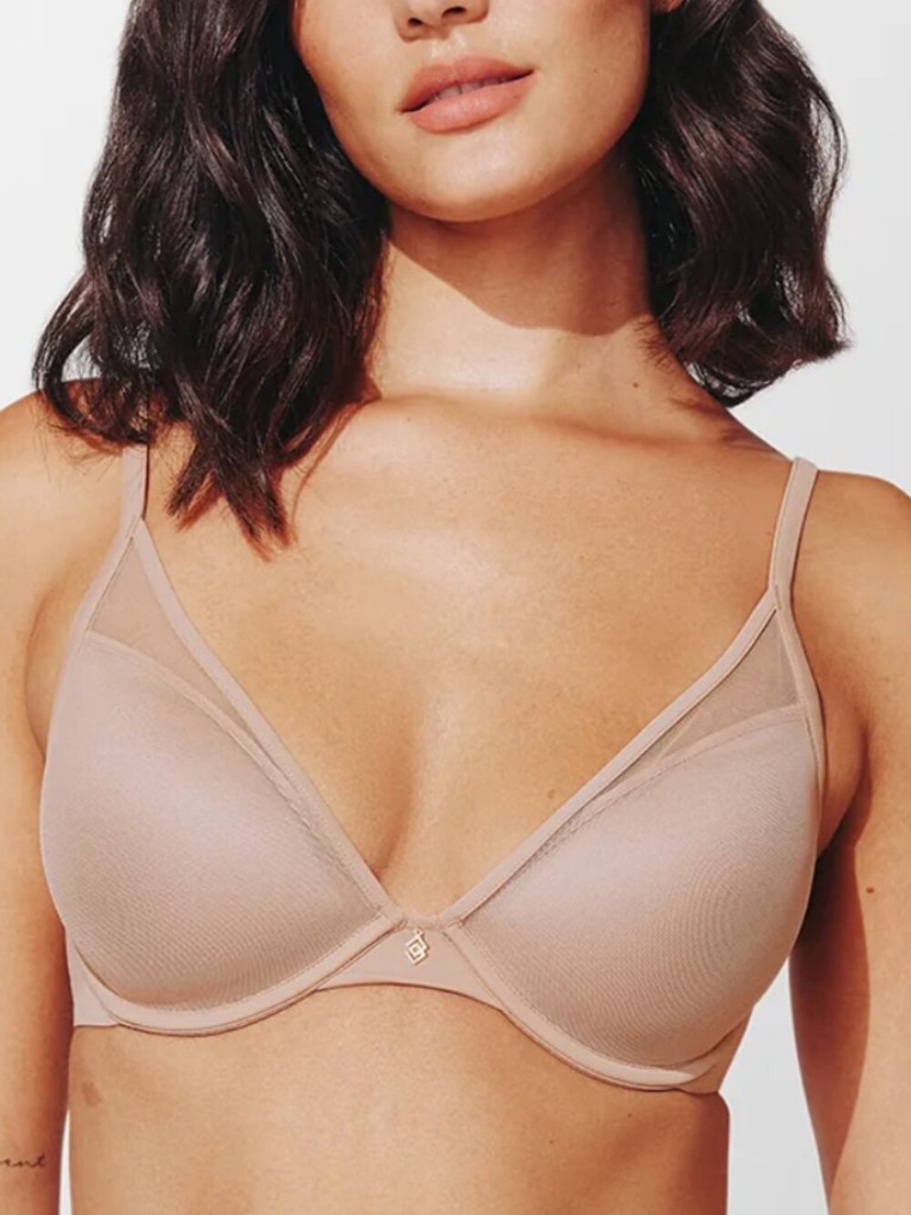 THIRDLOVE 24/7® Classic Uplift Plunge Bra Warm Taupe Size 34G Neutral Mesh